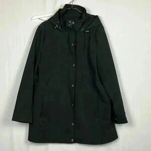 Lands End Women’s Parka XL/18 Black Hood Full Zip & Snap Pockets Drawstring EUC